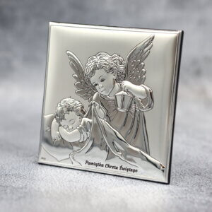 Obrazek srebrny anioł stróż z latarenką dono ds14C