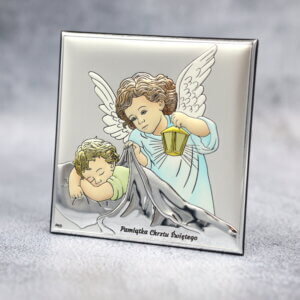 Obrazek srebrny anioł stróż z latarenką w kolorze ds14C