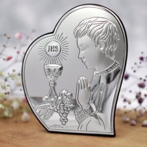 81123 Obrazek Srebrny Pamiątka Pierwszej Komunii Świętej Chłopiec z Grawerem