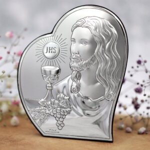 81124 Obrazek Srebrny Pamiątka Pierwszej Komunii Świętej Jezus z Grawerem